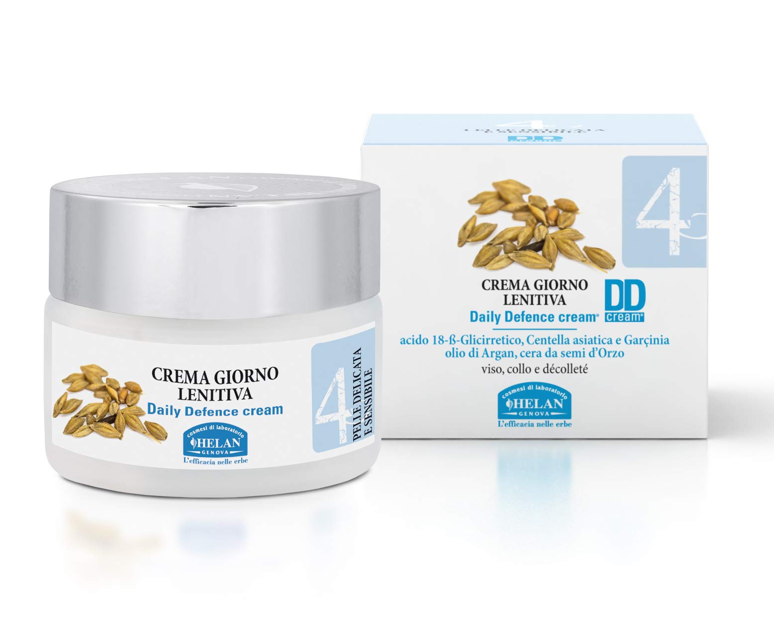 Helan Linea Viso 4 - Soothing Face Moisturiser Day Cream with Argan Oil and Centella Asiatica for Sensitive Skin - Daily Defence Face Cream for Skincare Routine with Sun Filter - Made in Italy, 50 ml