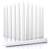 CANDWAX 8 inch White Taper Candles - Set of 12 White Candle Sticks Ideal for Christmas Decorations - Unscented Dripless Smokeless Long Burning Candlesticks - Tapered Christmas Candles for Home Decor
