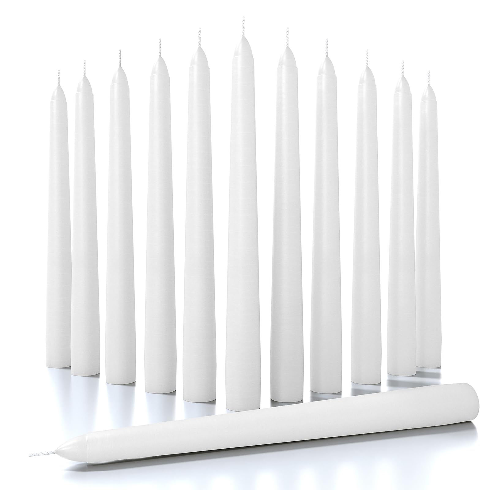 CANDWAX 20 cm White Taper Candles - Set of 12 White Candle Sticks Ideal for Christmas Decorations - Unscented Dripless Smokeless Long Burning Candlesticks - Tapered Christmas Candles for Home Decor