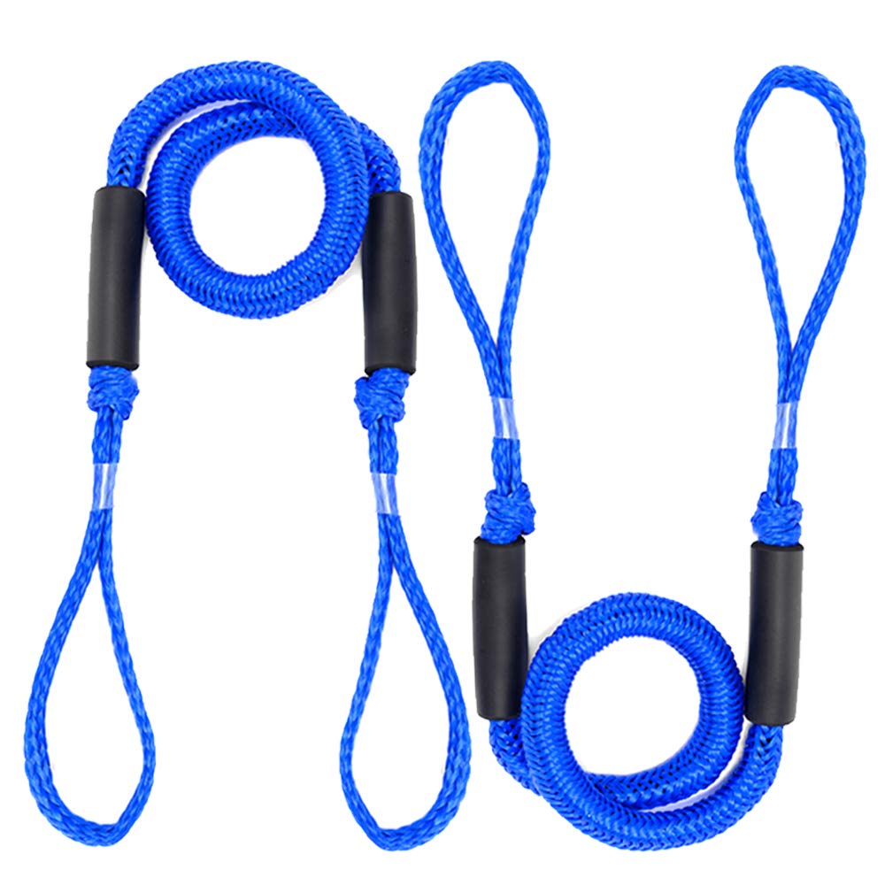 Bungee Dock Line Mooring Rope Bungee Cord for Boats Kayak Marine Stretch 4-5.5ft 2 Pack (Blue)