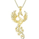 YAFEINI Rising Phoenix Necklace 925 Sterling Silver Bird Pendant Phoenix Jewelry Gifts for Women (gold)