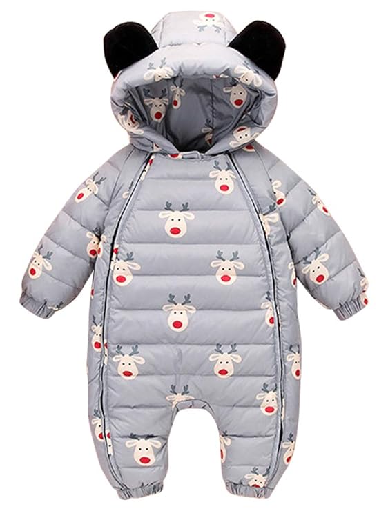 ARAUS Schneeanzug Baby Winter Steppstrampel Set mit Kapuzen Daunenanzug mit Handschuhe Fuß Snowsuit Ohren Overall 3-18 Monate