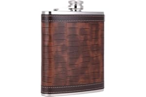 TOX TANEAXON 18 oz Crocodile Leather Pattern Large Capacity Brown Stainless Steel Whiskey Liquor Alcohol Hip Flask with PU Le