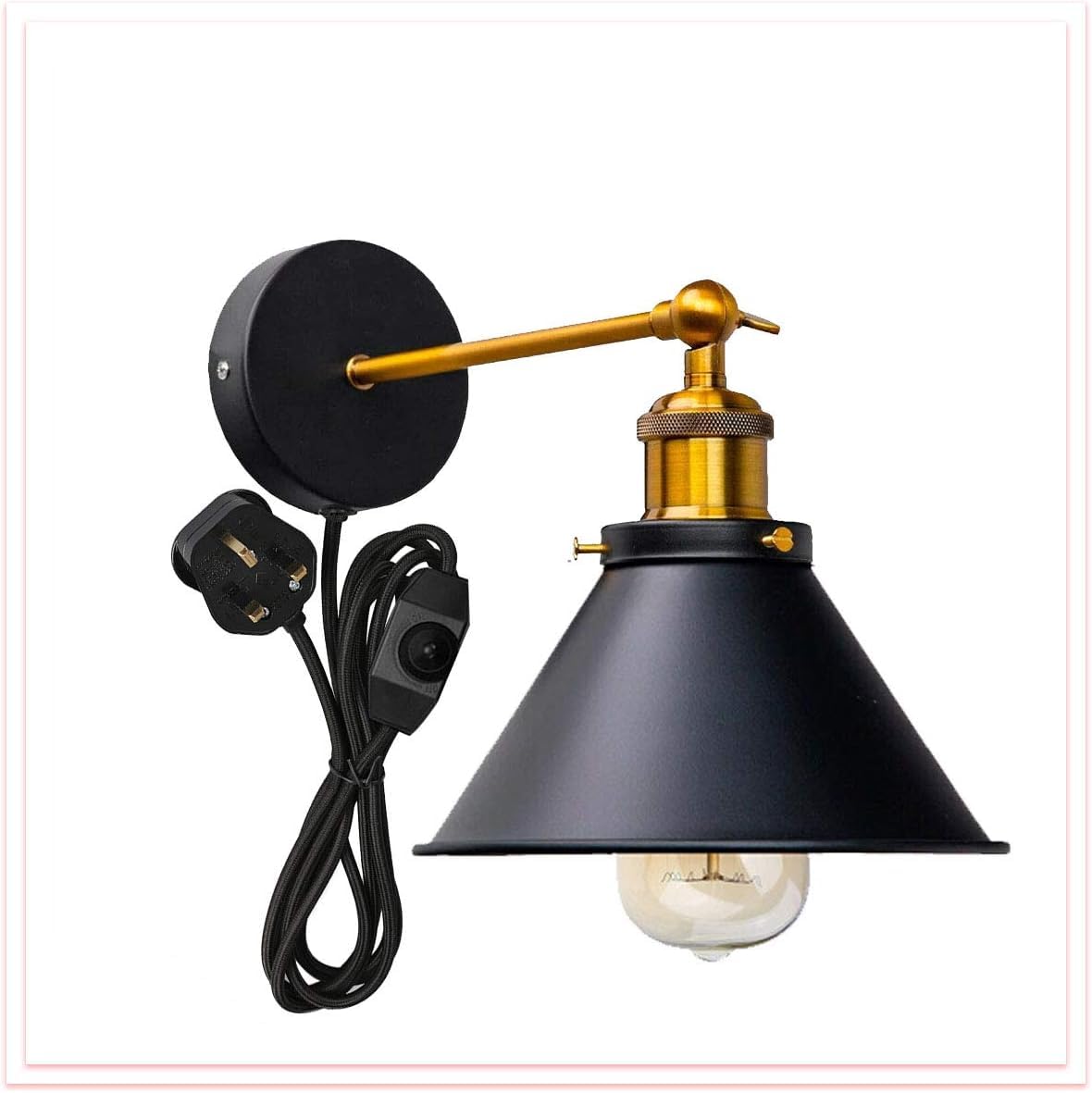LEDSone Wall Light with Switch, Plug in Wall Spot Lamps E27 Adjustable Wall Mounted Lights Aluminum for Bedroom Reading Room Cupboard Kitchen Desk Picture, No Bulb