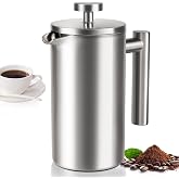12 OZ French Press Coffee Maker, Sturdy Full Stainless Steel Coffee Press | Mini Small Camping French Presses Coffee Maker, Teapot for Kitchen Travel, 1-2 Cup, 350 ml, Elegant Silver