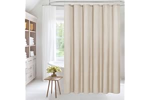 MitoVilla Beige Shower Curtain Liner Set with Plastic Hooks, Cream Fabric Shower Curtain Liner for Modern Bathroom Decor, Waterproof Cloth & Hotel Quality, 72" W x 72" H