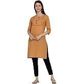 Ramkudi Indian Womens Plain Cotton Straight Stitched Design Neck Kurti