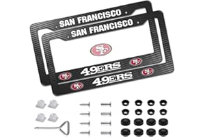 BRKENT 2 Pack for 49ers License Plate Frames Black,Carbon Fiber Weatherproof Tag Plate Cover,Universal American Motors Tag License Frames Cover