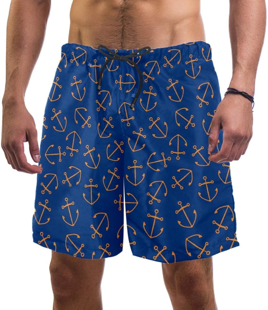TIZORAX Gold Anchor Swim Shorts for Men Swim Trunks Men’s Bathing Suits