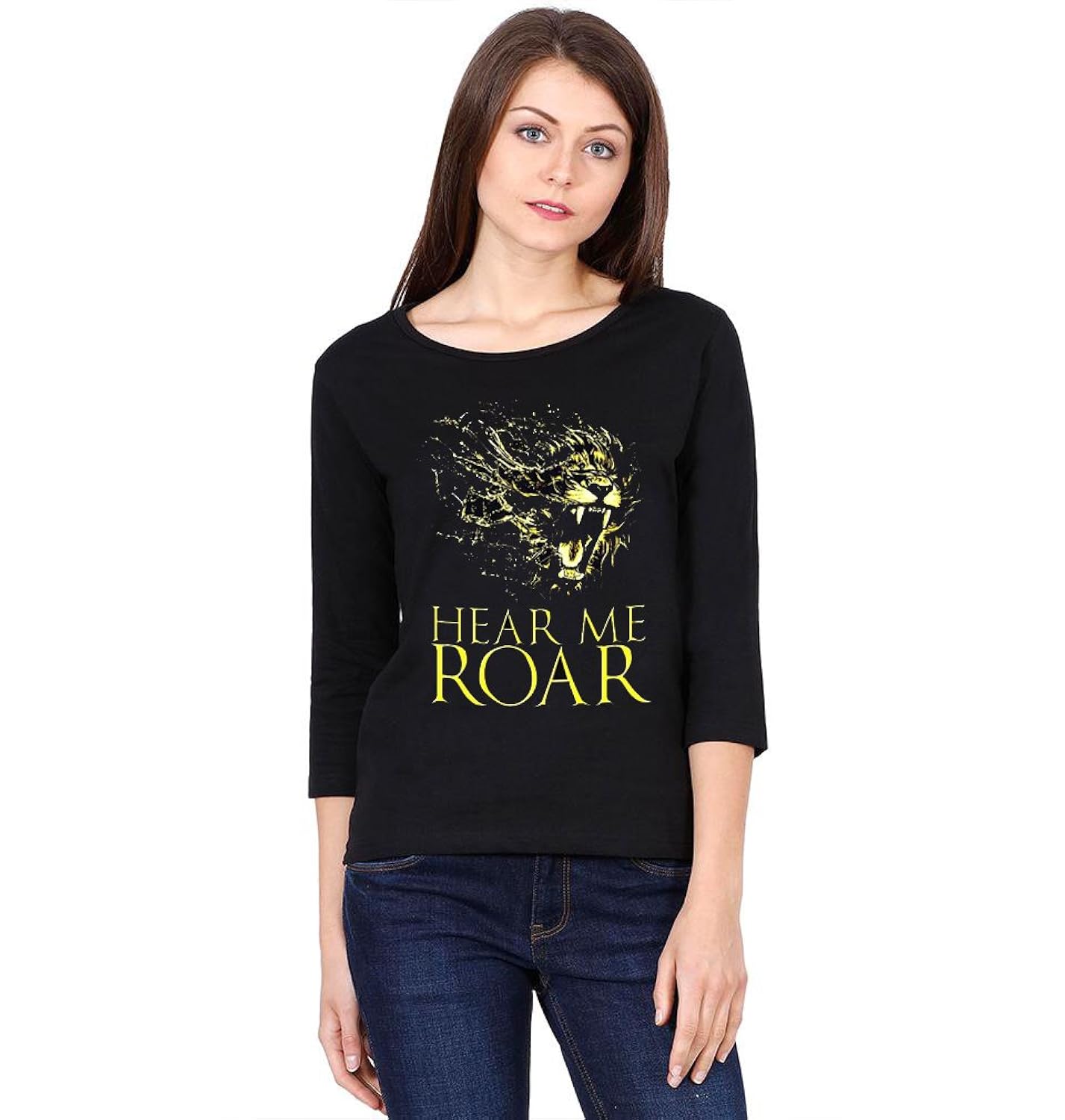 melcom women's cotton 3/4 sleeves t-shirt - hear me roar