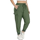 FOREYOND Plus Size Cargo Pants for Women Lightweight Quick Dry Hiking Pants Cropped Joggers Pants with Zipper Pockets