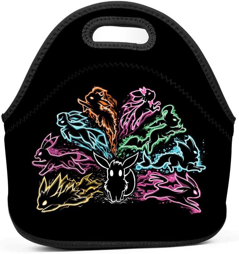 NJLLOS Pock-et-Eevee Neoprene Lunch Tote Thick Insulated Lunch Bag Portable Thermal Lunchbox Waterproof Outdoor Picnic Travel Handbag with Zipper for Men Women Kids Boys Girls