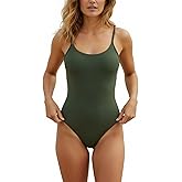 KRLAGAPAS Women's One Piece Bathing Suit Swimsuit, Low Back, Medium High Leg Cut, Medium Cheeky Bottom Coverage