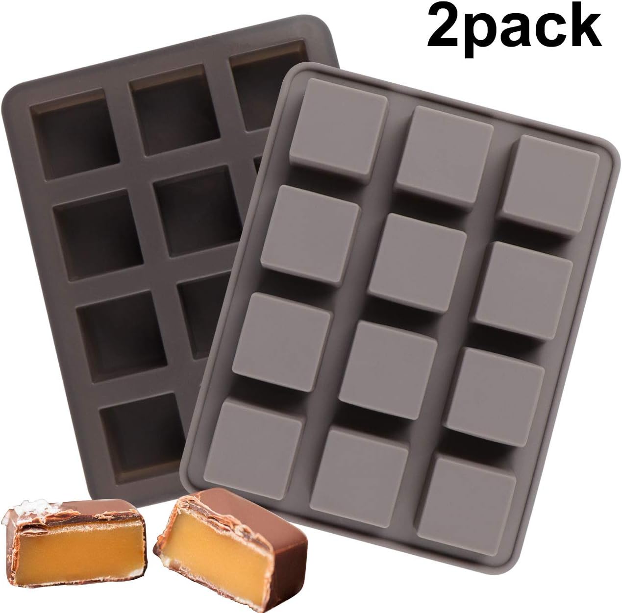 Palksky (2 PCS) Bite size Energy Protein Cereal Nutrition Bar mold/Small Square silicone Mold for Chocolate Candy Pralines Caramels Ganache Ice Cream Cube Jelly Truffles Brownie