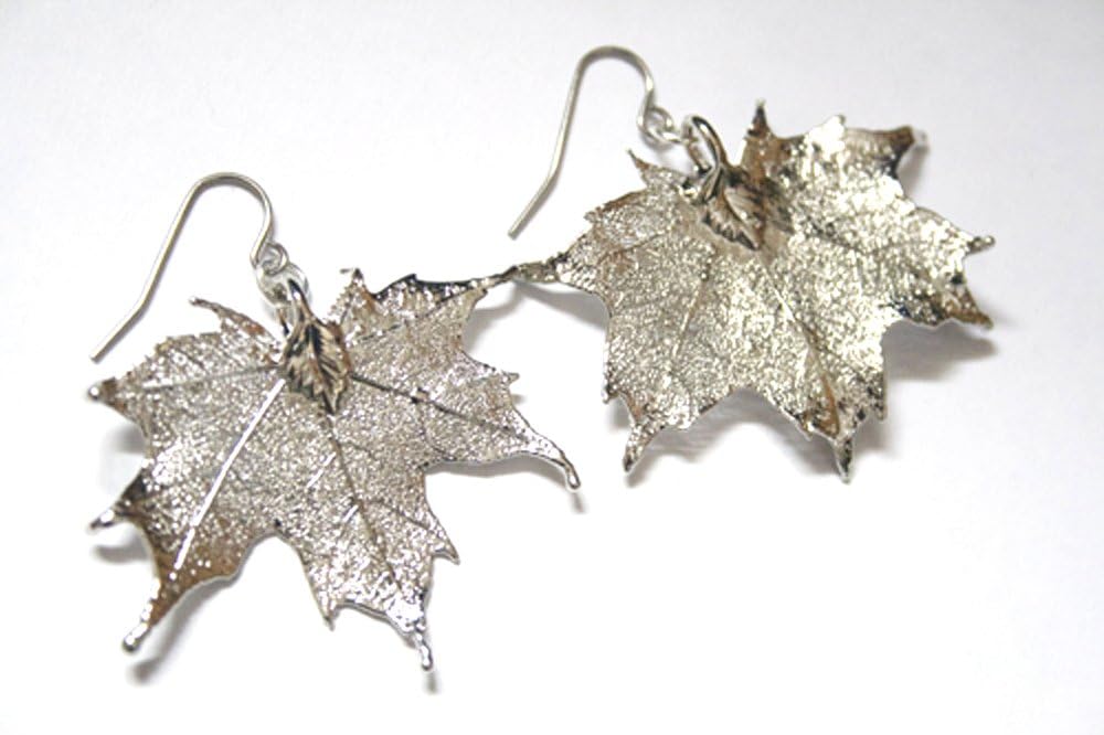 Arborvita Real Leaf Earrings - Maple Leaf in Silver