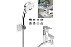 HIBBENT Sink Hose Faucet Sprayer Attachment, Faucet Extension with 8 Adapters for Bathroom Faucet, Kitchen Faucet, Garden Hose, Handheld Showerhead, Shower Hose & Holder, Bathroom Sink Sprayer Rinser