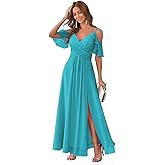 Stylefun Women's Cold Shoulder Chiffon Bridesmaids Dresses 2026 with Slit Long Formal Party Dress for Junior STN004