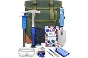 CKJSJ 13-Piece Set - Geological Rock Pick Hammer Kit, Rockhound Field Guide - Backpack Portable Chisel and 32-Ounce Hammer Set - Suitable for Gold Mining, Rockhounding and Geology Enthusiasts (Blue)