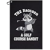 DYJYBMY Raccoon Golfer Funny Printed Golf Towel for Golf Bags with Clip, Golfing Raccoon Vintage Towel for Golfers, Funny Raccoon Golf Towel Gifts for Golf Lover Animal Lover Golf Club Men Women
