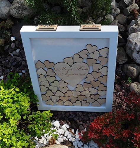 Alternative Guest Book Wedding Guest Book Personalized Drop Top box Heart Guestbook Custom wedding guestbook Memory Box White Guestbook (150 hearts, White)