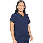 Med Couture V-Neck Scrub Top for Women with 4 Pockets, Rib-Knit Side Panel, and Shirttail Hem MC7459