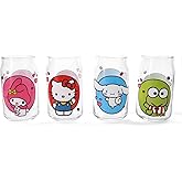 Silver Buffalo Sanrio Hello Kitty and Friends 4-Piece Drinking Glass Set For Soft Drinks, Iced Tea, Beverages | Each Holds 16 Ounces