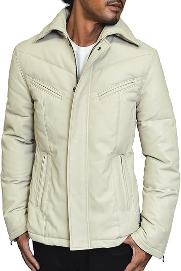 Amazon ダウンジャケット 本革 ホワイト メンズ ライダースジャケット ダウンコート レザーコート バイク アウター レザージャケット 白 Rekiwhite M L コート ジャケット 通販