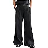 OYOANGLE Men's Wide Leg Suit Pants Pleated Business Casual Baggy Dress Trousers with Pockets