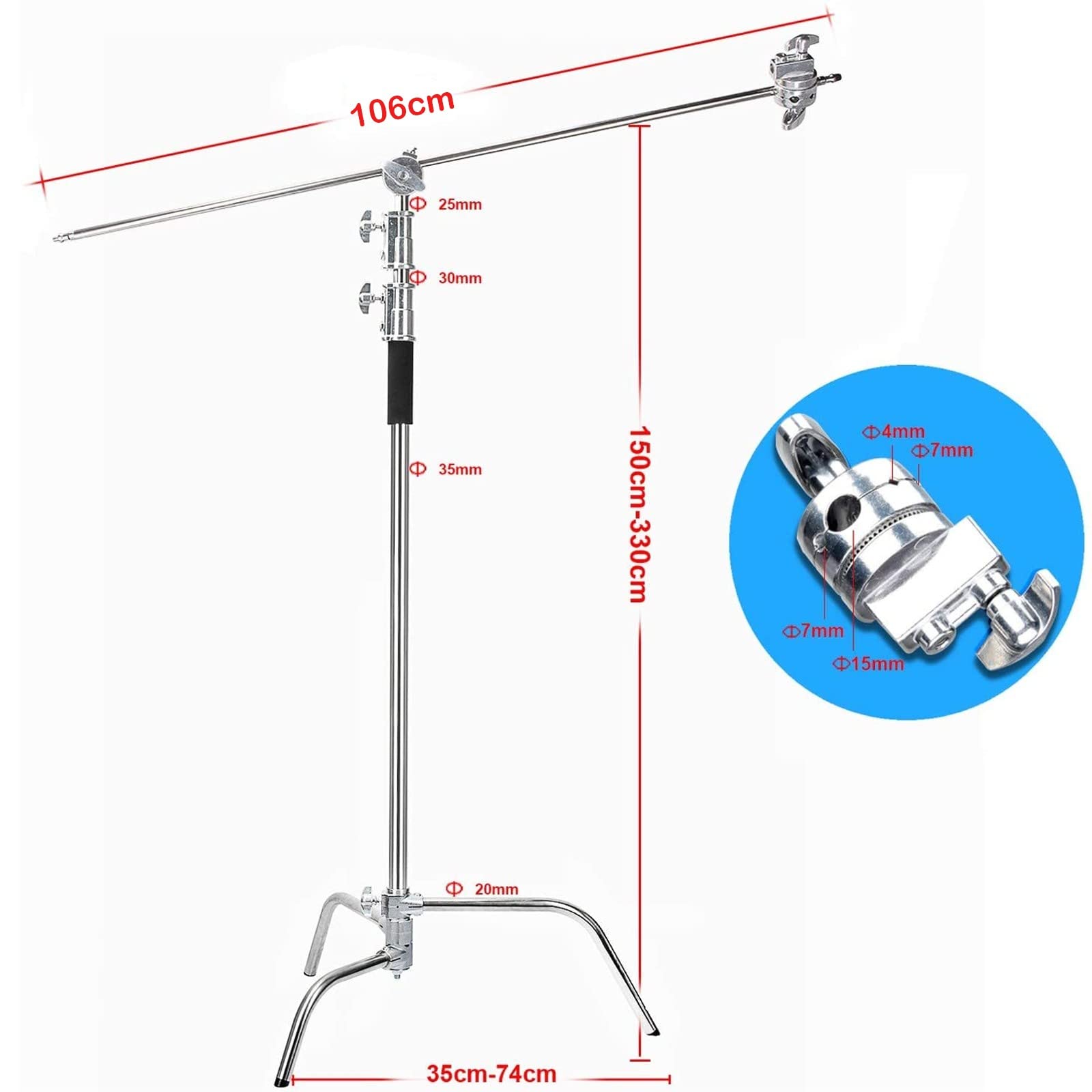 2 Packs C Stand with Wheels and Bags Metal Max 10.8ft/330cm with 3.48ft/106cm Holding Arm 2 Pieces Grip Head Godox AD600 Pro Aputure 300D II for Photography Studio Video Monolight