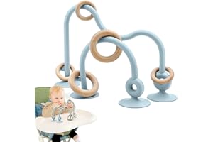 Baby Sensory Suction Toy for High Chair, Food-Grade Silicone Pull String with Wooden Loop, Montessori Educational Toy for Bab