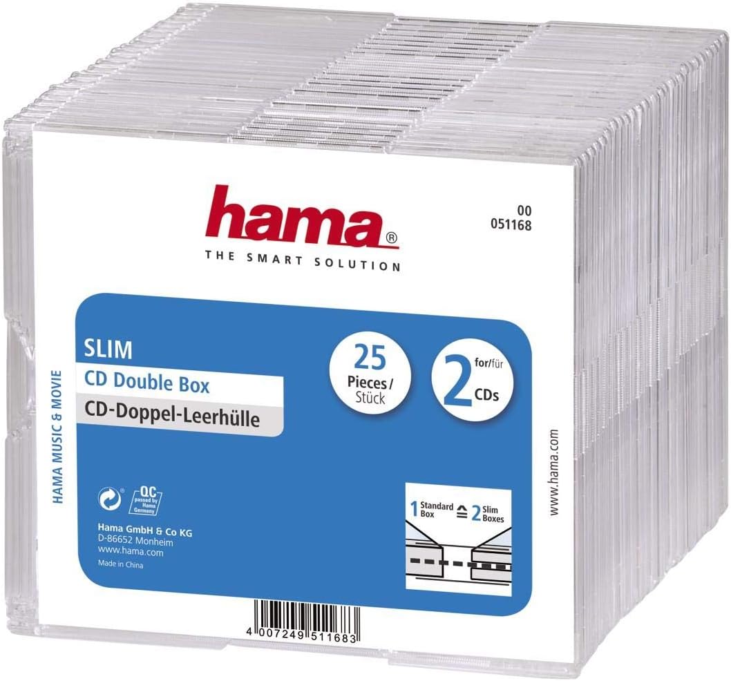1x25 Hama CD-caja vacía CD-Box- Slim Double 51168: Amazon.es: Electrónica