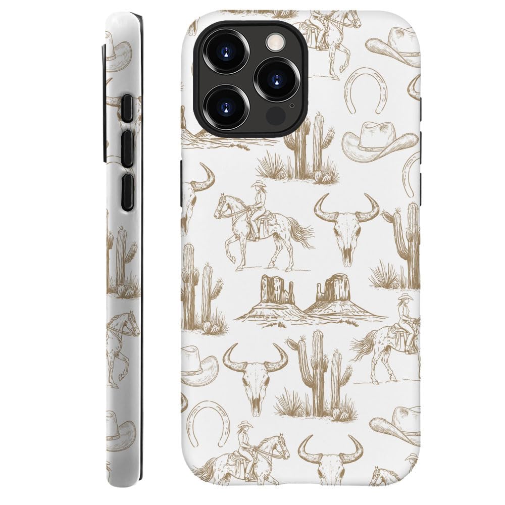 kiritfox Case Compatible with iPhone 15 Pro Max,Hybrid 2-Layer Hard Shell,Shockproof Soft for Girl Women,Western Brown Cowboy Skull Wild
