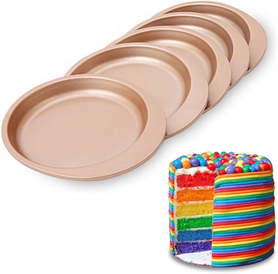 Forvel 6-inch 5 PCS [Non-Stick] Round Shaped Metallic Rainbow Cake Pan Tart Pie Fondant Baking Torte Pastry Mould Set