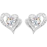 QLUYCKW Forever Love Heart Earrings for Women Dainty Sparkly Cubic Zirconia Rhinestone Statement Glitter Stud Earrings for Lovers