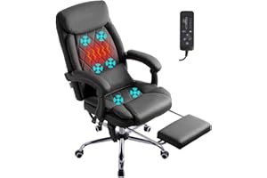 BOWTHY Executive Massage Office Chair with Heated,45°Reclining Ergonomic Office Chair with Footrest,High Back Computer Desk Chair with Wheels,Diamond-Stitched Cushion Black Leather Office Chair