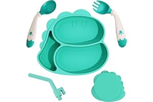 Deejoy Baby Feeding Set, Toddler eating Utensil set with Spoon Fork and Removable Straw for Self Feeding, Baby Led Weaning Utensils Microwave & Dishwasher Safe - Green