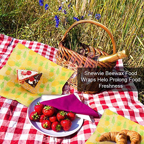 Reusable Beeswax Food Wrap 6 Pack & 3 Silicone Stretch Lids & 5 Food Bag Clips, Organic Eco Friendly Food Wraps, Sustainable Zero Waste Bees Wax Sandwich Wrappers Cling Wrap Cover for Food Storage