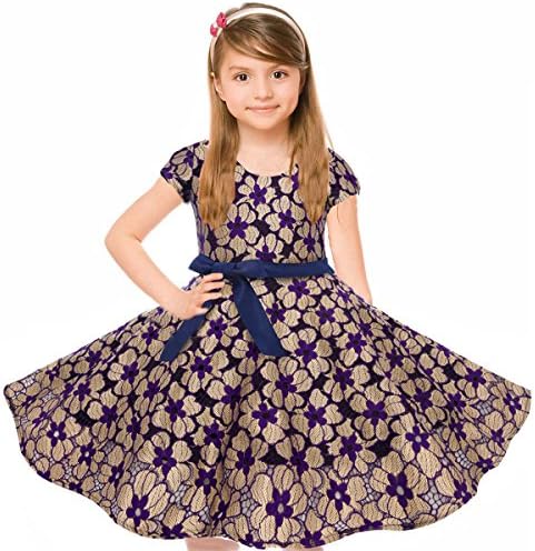 HBBMagic Fashion Girls Short Sleeves Round Neck Lace Floral Audrey 1950s Vintage Swing Party Dress
