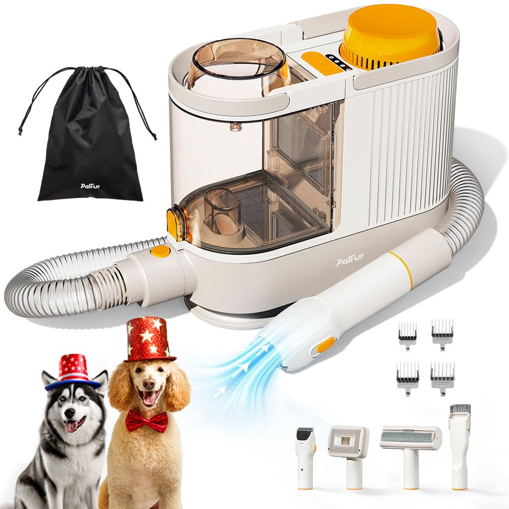 View of Dog Grooming Kit, Pet Grooming Vacuum Suction 99% Pet Hair with HEPA ...