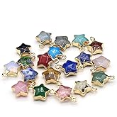 LHJ 8 Pcs Natural Stone Pendants Faceted Pentagram Shape Random Energy Healing Crystal Charms for Jewelry Making Necklace Bracelet Women Gift