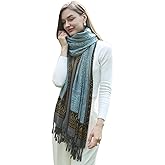 DANA XU 100% Merino Wool Extra Large Pashmina Blanket Travel Scarf Cashmere Wrap for Women Fall Winter Oversize Shawl Floral