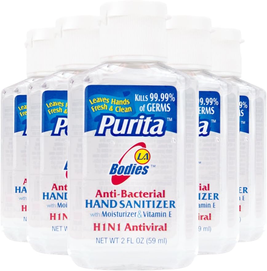 LAB Anti Bacterial Hand Sanitizer with Moisturizer & Vitamin E | Pocket Travel Size | Purita | 2 fl oz (Pack of 5)