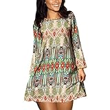 EFINNY Women Bohemian Long Sleeve Slim Tunic Beach Dress
