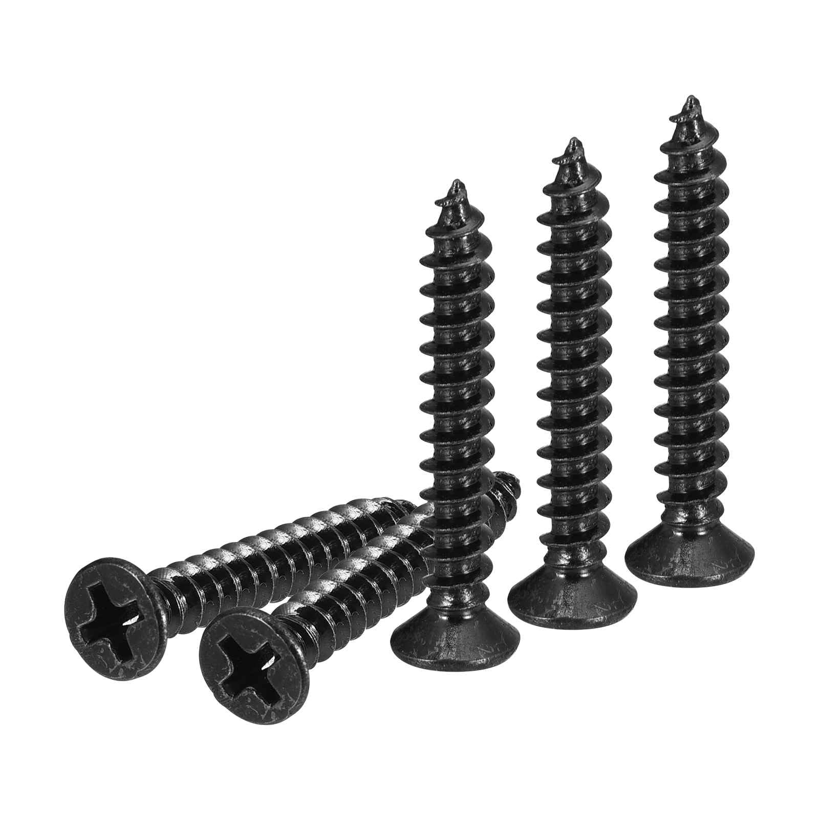 DTGN 200Pcs M4x25mm Flat Head Wood Screws, Carbon Steel Phillips Self Tapping Screws - Good for Woodworking, Furniture - Black