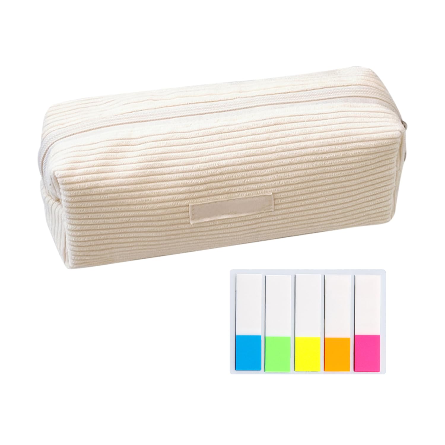 USHXVG 1 Cord Pencil Case, 100 Index Stickers, Simple Solid Color, Large Multi-Purpose Storage Zipper Case