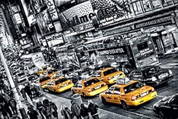 1art1 Set: New York, Taxi Schlange Am Times Square 1-Teilig Fototapete Poster-Tapete (175x115 cm) Inklusive 1x Collection Pos