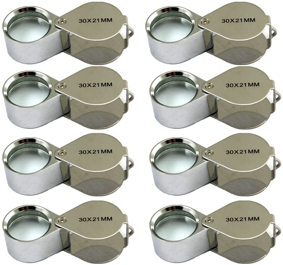 8 Pcs Mini 30X 21mm Jeweler Jeweler's Jewelry Loupe Magnifier Magnifying Glass Silver w/Box
