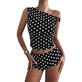 DERAX Women's Polka Dot 2 Piece Set Short Sets Off The Shoulder Crop Tops Mini Shorts Club Sets 2026 Spring Summer Outfits