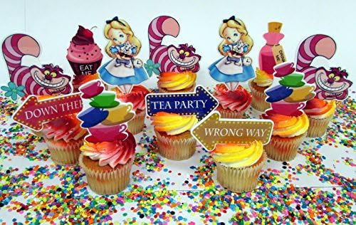 Cupcake Toppers Alice in Wonderland Themed Birthday Featuring Alice, Cheshire and More!