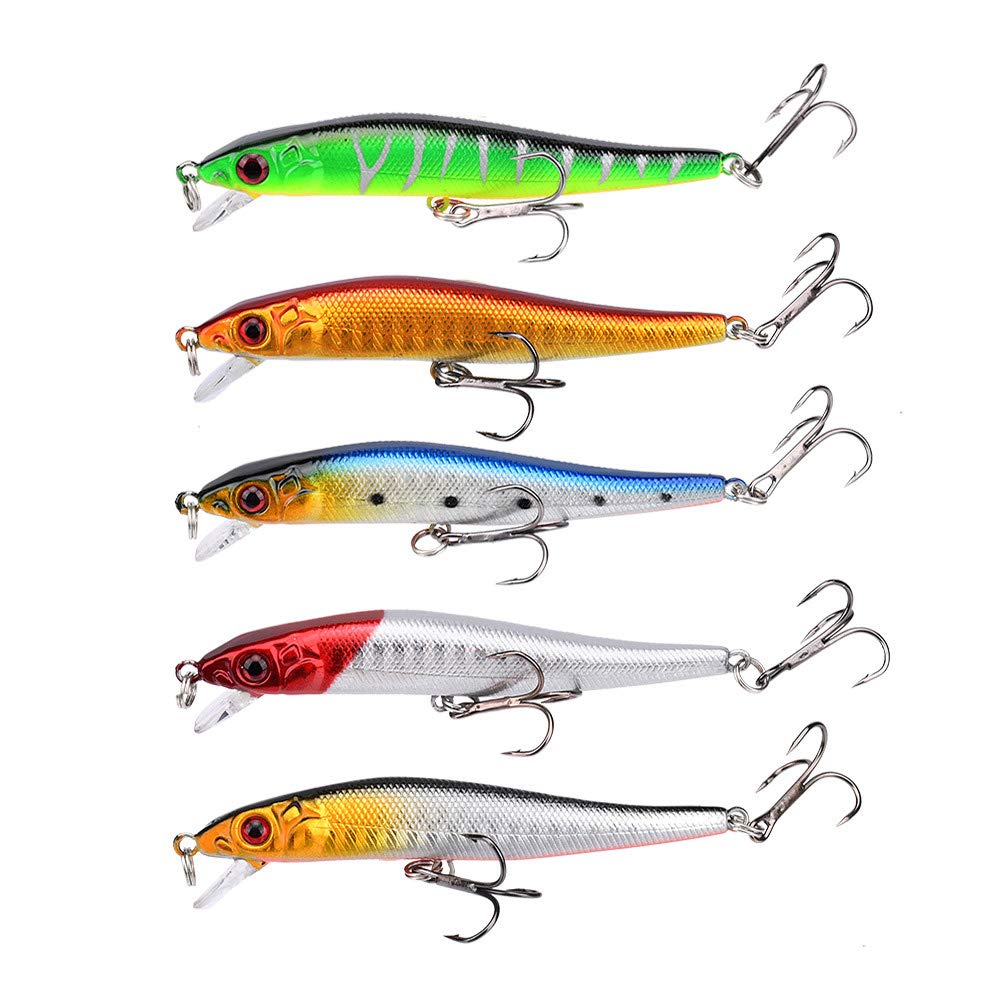 Juliyeh 5 Pcs Fishing Lures Set Hard Plastic Body Artificial Spinner Minnow Baits for Trout Bass Pike Perch Lures